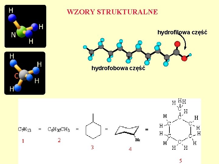 WZORY STRUKTURALNE hydrofilowa część hydrofobowa część 