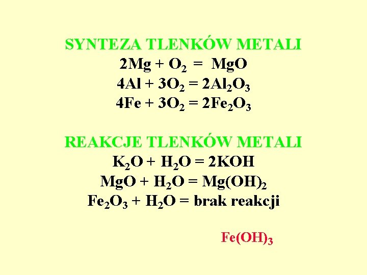 SYNTEZA TLENKÓW METALI 2 Mg + O 2 = Mg. O 4 Al +