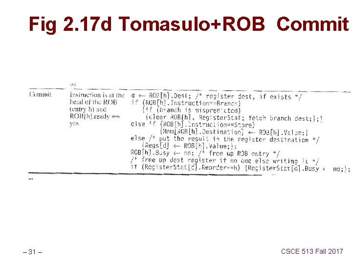 Fig 2. 17 d Tomasulo+ROB Commit – 31 – CSCE 513 Fall 2017 