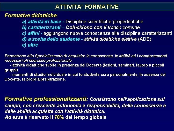 ATTIVITA’ FORMATIVE Formative didattiche: a) attività di base - Discipline scientifiche propedeutiche b) caratterizzanti