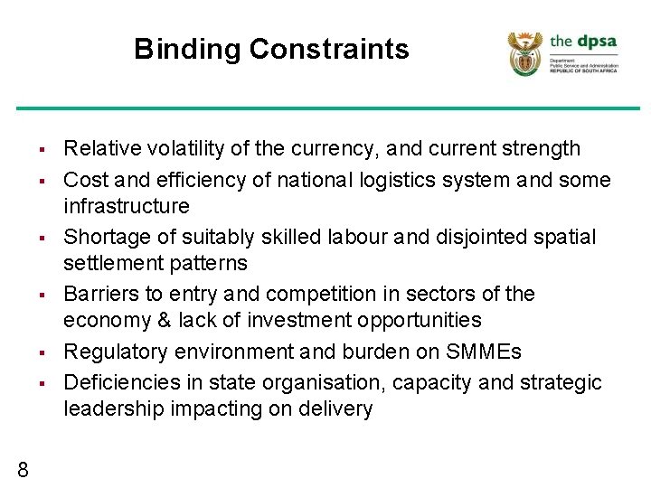 Binding Constraints § § § 8 Relative volatility of the currency, and current strength Binding Constraints § § § 8 Relative volatility of the currency, and current strength