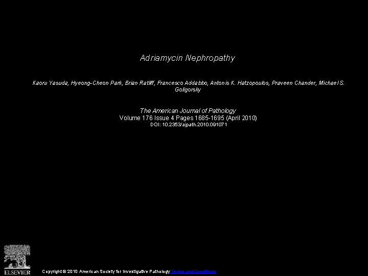 Adriamycin Nephropathy Kaoru Yasuda, Hyeong-Cheon Park, Brian Ratliff, Francesco Addabbo, Antonis K. Hatzopoulos, Praveen