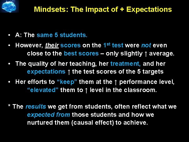 Mindsets: The Impact of + Expectations • A: The same 5 students. • However,