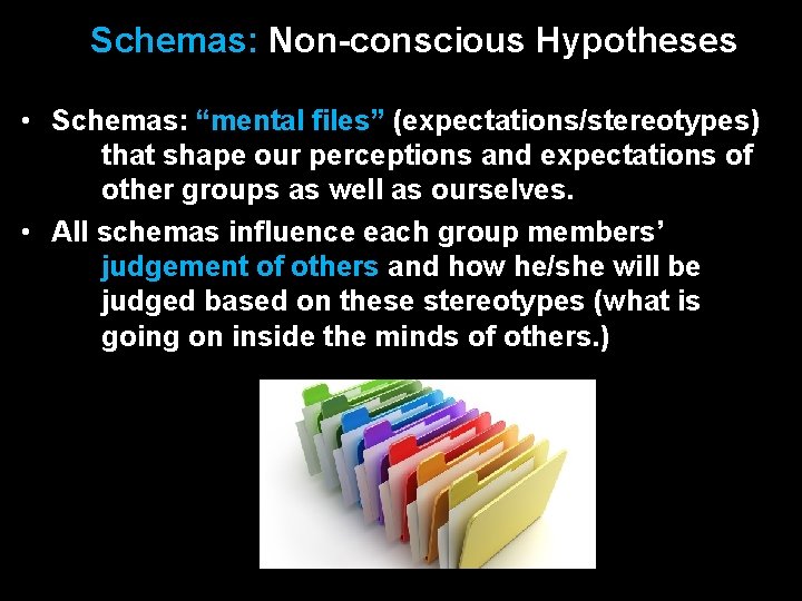 Schemas: Non-conscious Hypotheses • Schemas: “mental files” (expectations/stereotypes) that shape our perceptions and expectations