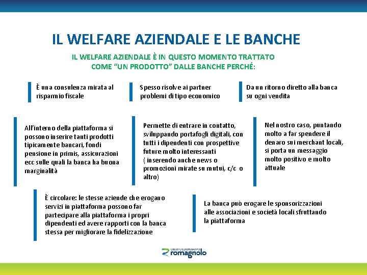 IL WELFARE AZIENDALE E LE BANCHE IL WELFARE AZIENDALE È IN QUESTO MOMENTO TRATTATO