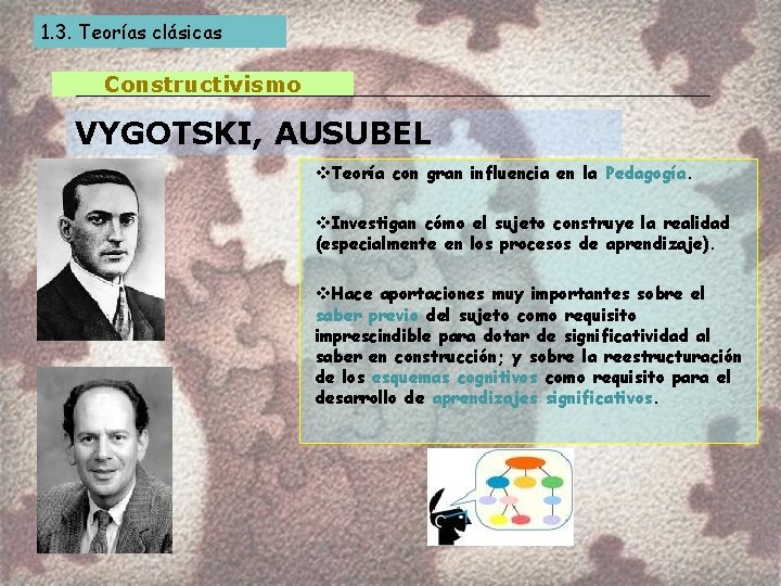 1. 3. Teorías clásicas Constructivismo VYGOTSKI, AUSUBEL v. Teoría con gran influencia en la