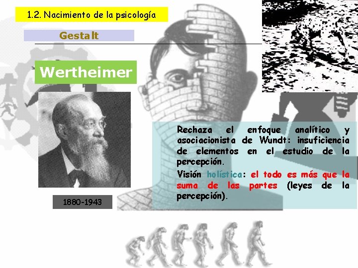 1. 2. Nacimiento de la psicología Gestalt Wertheimer 1880 -1943 Rechaza el enfoque analítico