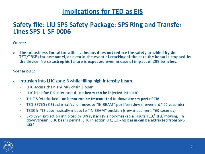 Implications for TED as EIS Safety file: LIU SPS Safety-Package: SPS Ring and Transfer