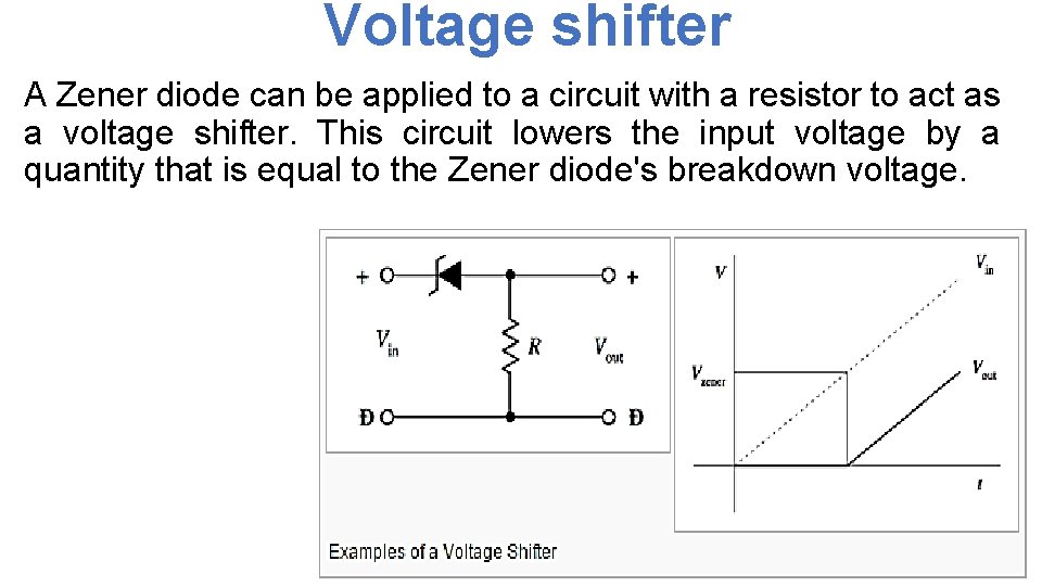 Voltage shifter A Zener diode can be applied to a circuit with a resistor