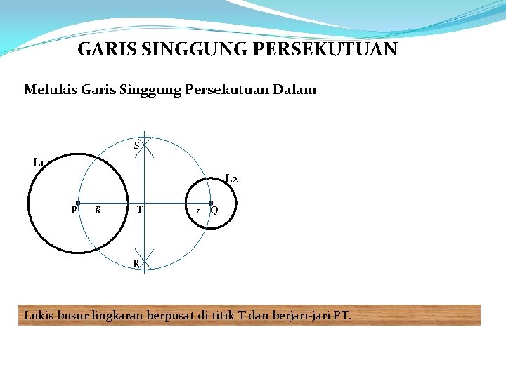 GARIS SINGGUNG PERSEKUTUAN Melukis Garis Singgung Persekutuan Dalam S L 1 L 2 P