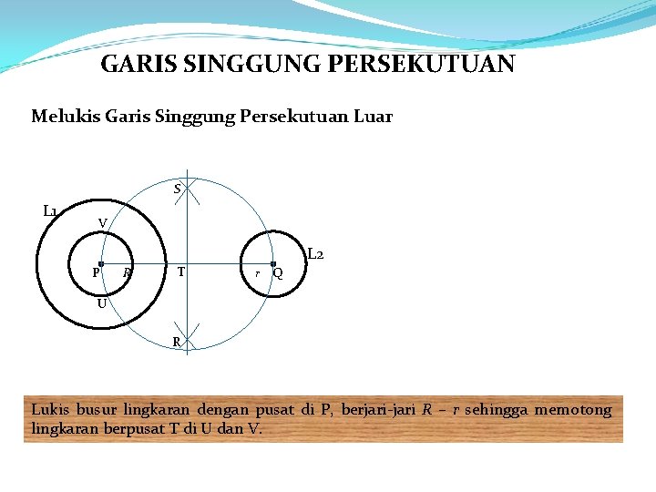 GARIS SINGGUNG PERSEKUTUAN Melukis Garis Singgung Persekutuan Luar S L 1 V L 2