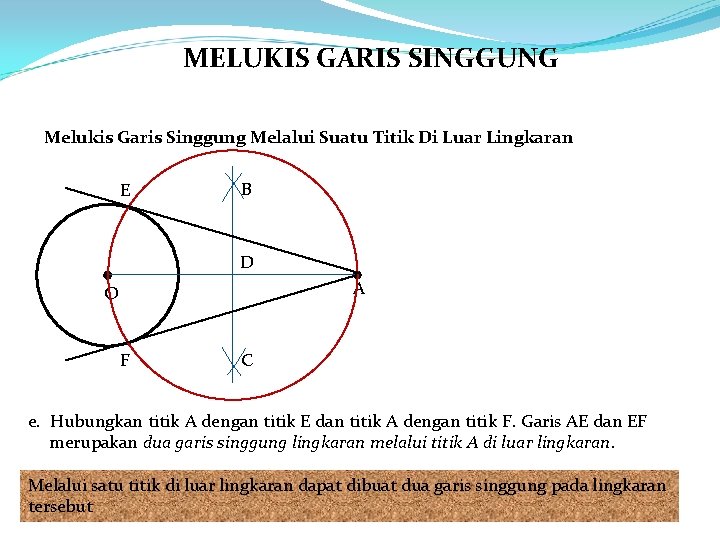 MELUKIS GARIS SINGGUNG Melukis Garis Singgung Melalui Suatu Titik Di Luar Lingkaran E B