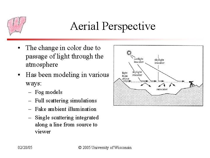 Aerial Perspective • The change in color due to passage of light through the