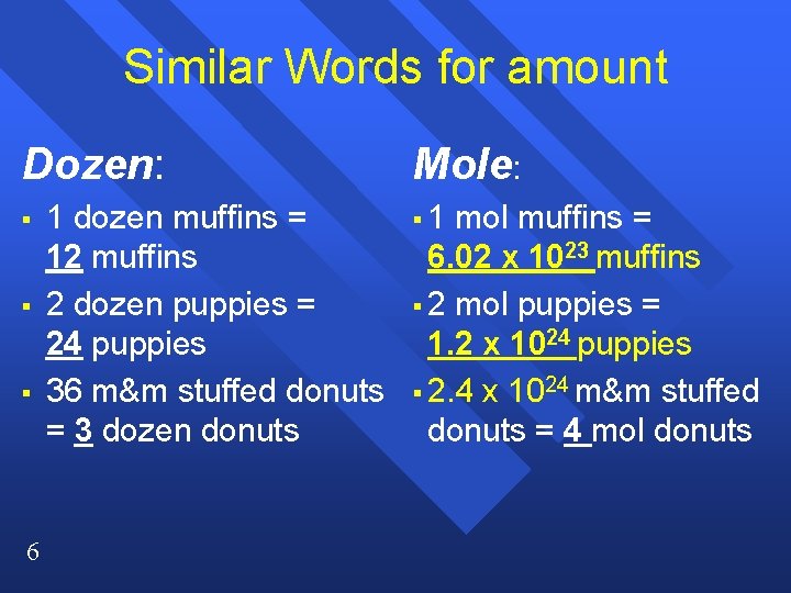 Similar Words for amount Dozen: § § § 6 1 dozen muffins = 12