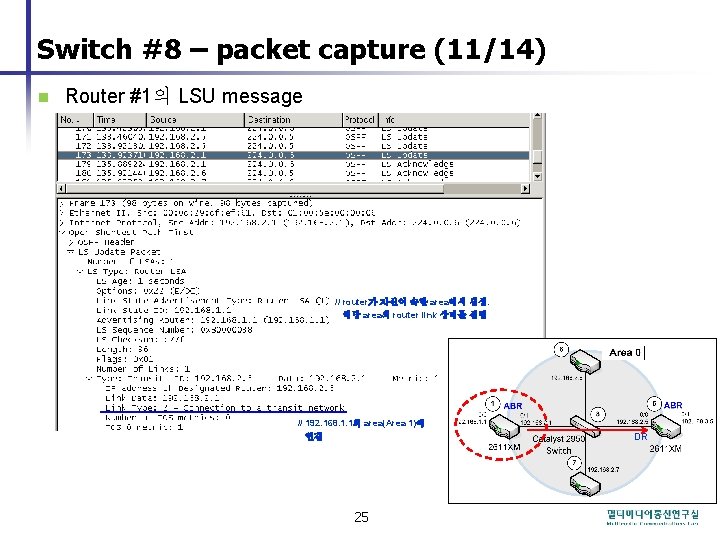 Switch #8 – packet capture (11/14) n Router #1의 LSU message // router가 자신이