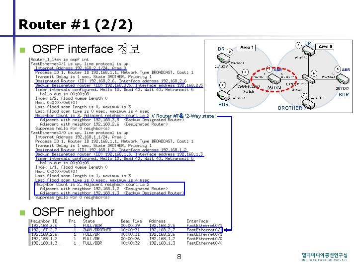 Router #1 (2/2) n DR OSPF interface 정보 DR BDR // Router #7은 ‘