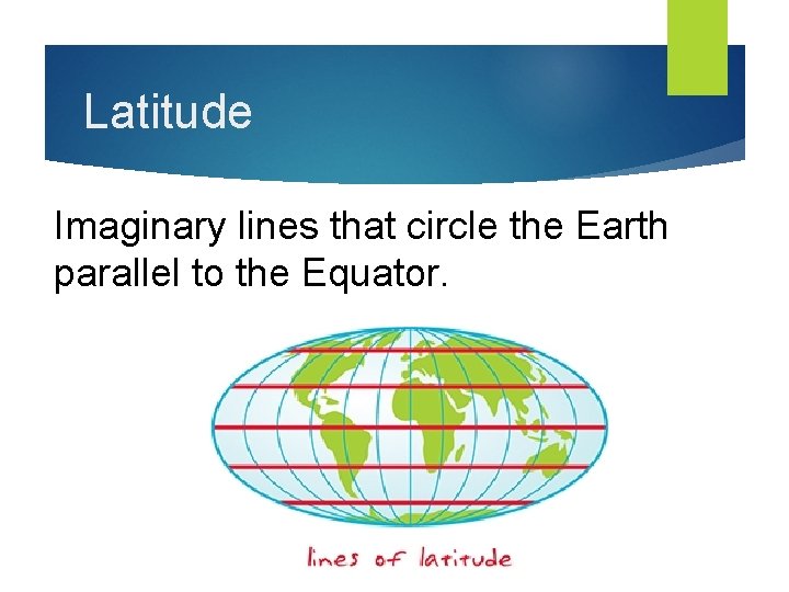 Latitude Imaginary lines that circle the Earth parallel to the Equator. 