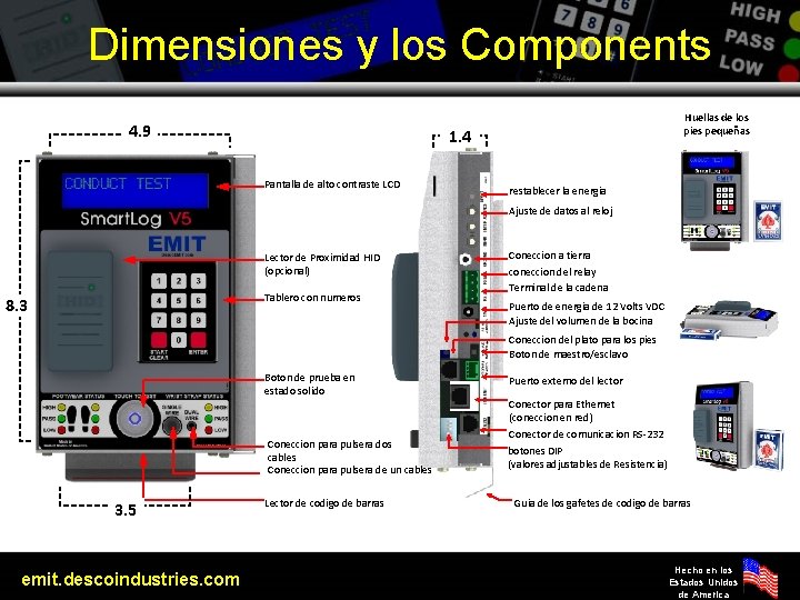 Dimensiones y los Components 4. 9 Huellas de los pies pequeñas 1. 4 Pantalla