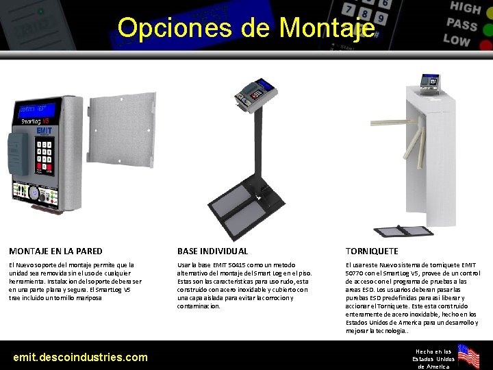 Opciones de Montaje MONTAJE EN LA PARED BASE INDIVIDUAL TORNIQUETE El Nuevo soporte del