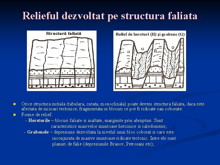 Relieful dezvoltat pe structura faliata n n Orice structura initiala (tabulara, cutata, monoclinala) poate
