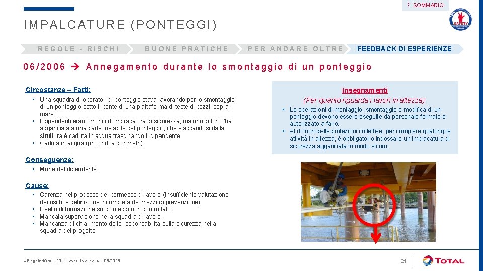 › SOMMARIO IMPALCATURE (PONTEGGI) REGOLE - RISCHI BUONE PRATICHE PER ANDARE OLTRE FEEDBACK DI