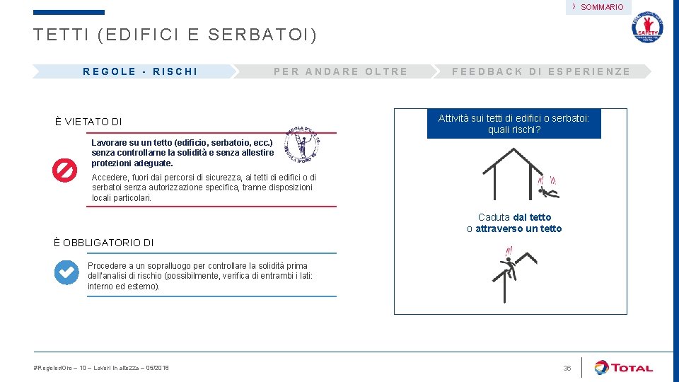 › SOMMARIO TETTI (EDIFICI E SERBATOI) REGOLE - RISCHI PER ANDARE OLTRE È VIETATO