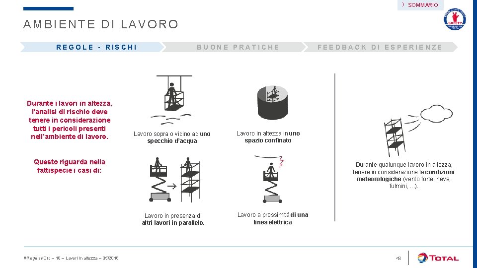 › SOMMARIO AMBIENTE DI LAVORO REGOLE - RISCHI Durante i lavori in altezza, l'analisi