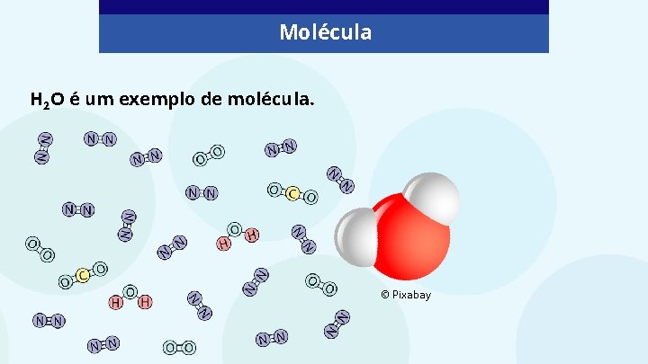 Molécula H 2 O é um exemplo de molécula. © Pixabay 
