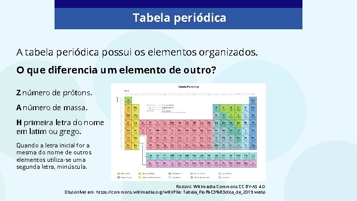 Tabela periódica A tabela periódica possui os elementos organizados. O que diferencia um elemento