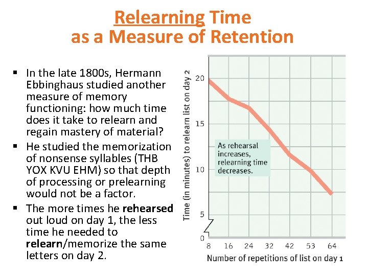 Relearning Time as a Measure of Retention § In the late 1800 s, Hermann