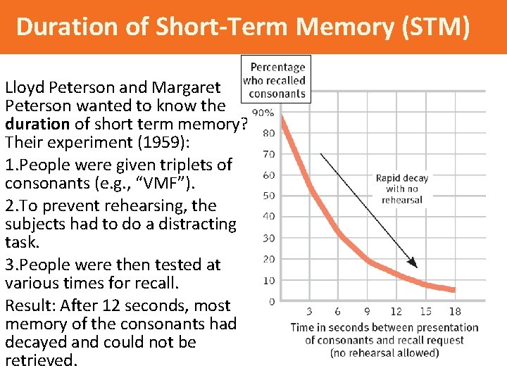 Duration of Short-Term Memory (STM) Lloyd Peterson and Margaret Peterson wanted to know the