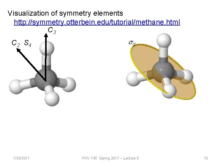 Visualization of symmetry elements http: //symmetry. otterbein. edu/tutorial/methane. html C 3 C 2 S