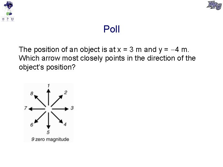 Poll The position of an object is at x = 3 m and y