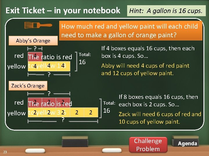 Exit Ticket – in your notebook Abby’s Orange Hint: A gallon is 16 cups.