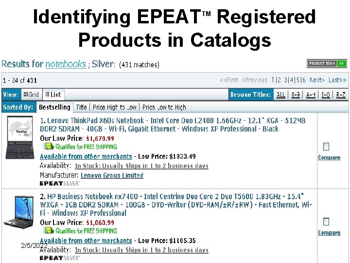 Identifying EPEAT Registered Products in Catalogs TM 2/5/2022 The Federal Acquisition Institute Preparing Today’s