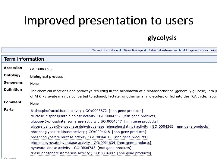 Improved presentation to users Improved presentation to users
