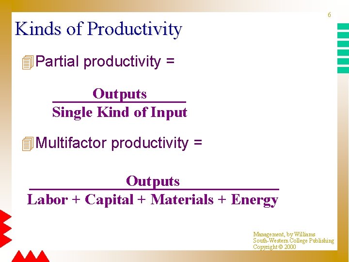6 Kinds of Productivity 4 Partial productivity = Outputs Single Kind of Input 4