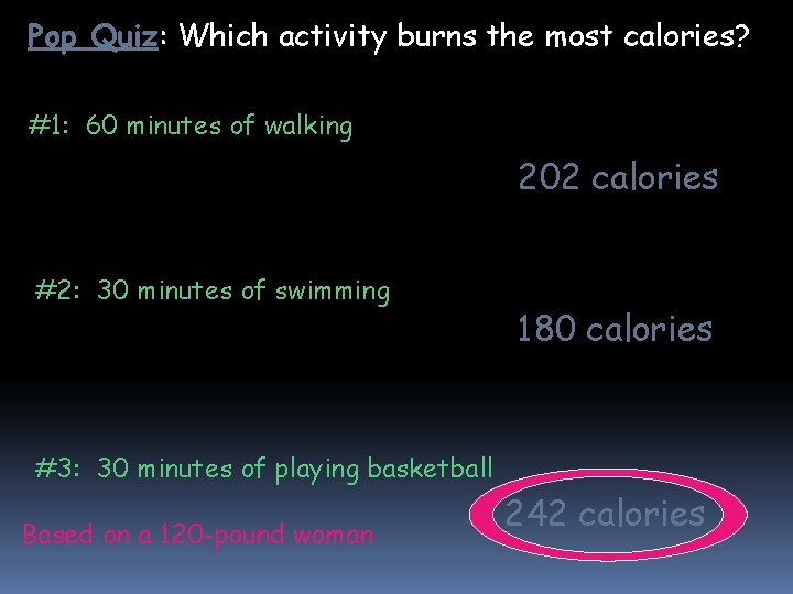 Pop Quiz: Which activity burns the most calories? #1: 60 minutes of walking 202