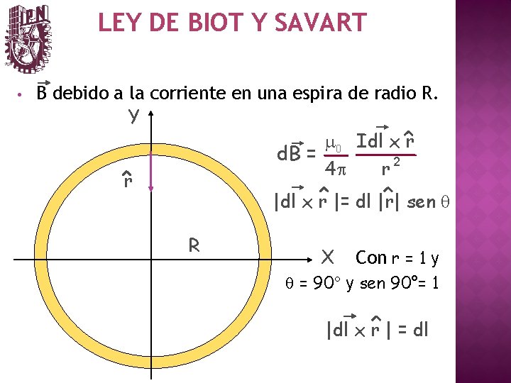 LEY DE BIOT Y SAVART • B debido a la corriente en una espira