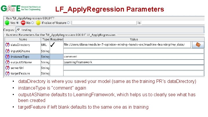 LF_Apply. Regression Parameters • data. Directory is where you saved your model (same as