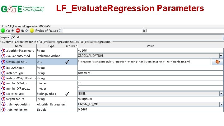 LF_Evaluate. Regression Parameters 