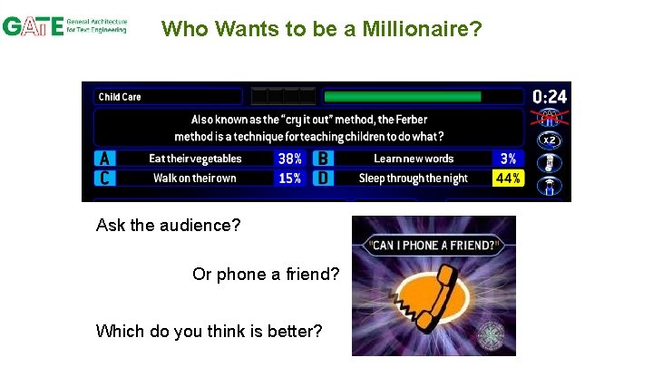 Who Wants to be a Millionaire? Ask the audience? Or phone a friend? Which