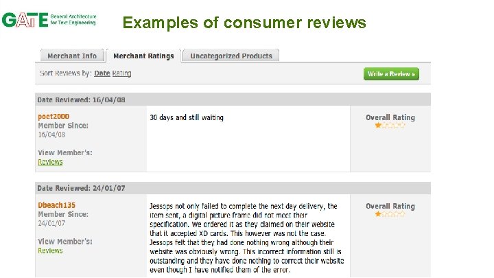 Examples of consumer reviews 