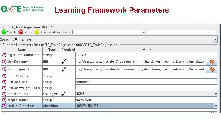 Learning Framework Parameters 