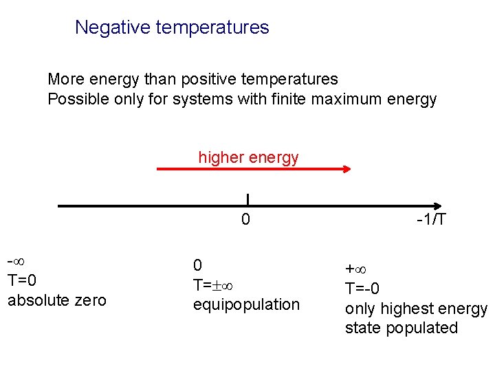 Negative temperatures More energy than positive temperatures Possible only for systems with finite maximum