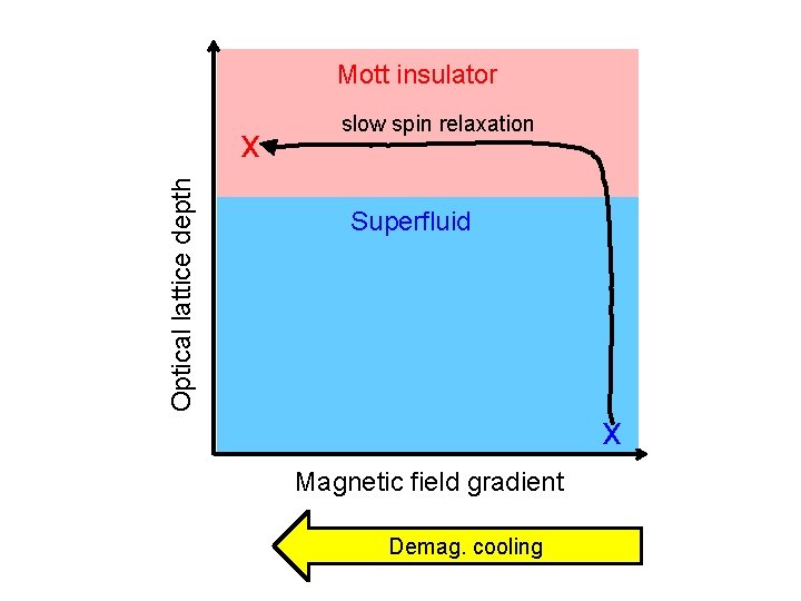 Mott insulator Optical lattice depth x slow spin relaxation Superfluid x Magnetic field gradient