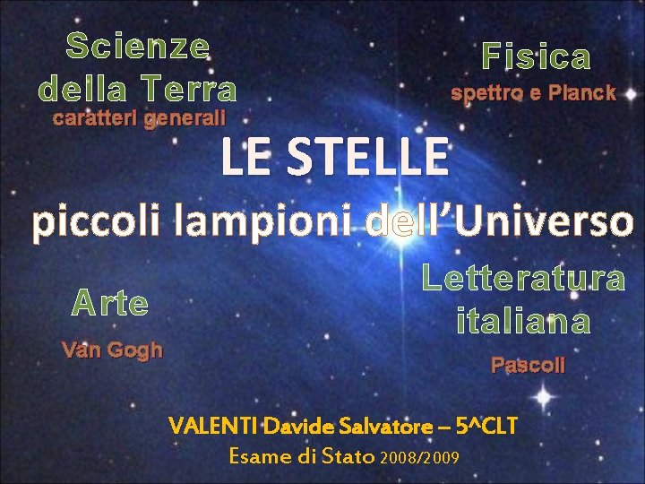 Scienze della Terra Fisica spettro e Planck caratteri generali LE STELLE piccoli lampioni dell’Universo