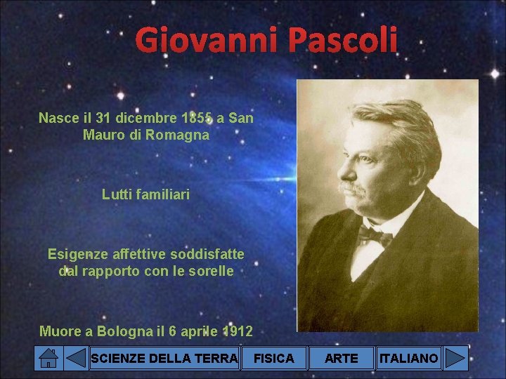 Giovanni Pascoli Nasce il 31 dicembre 1855 a San Mauro di Romagna Lutti familiari