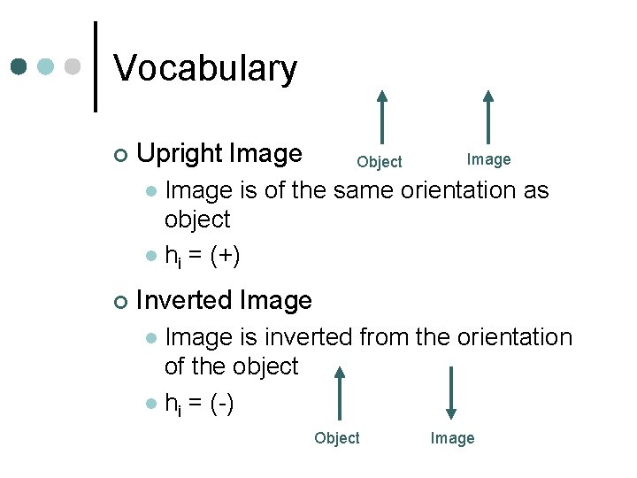 Vocabulary ¢ Upright Image Object Image is of the same orientation as object l