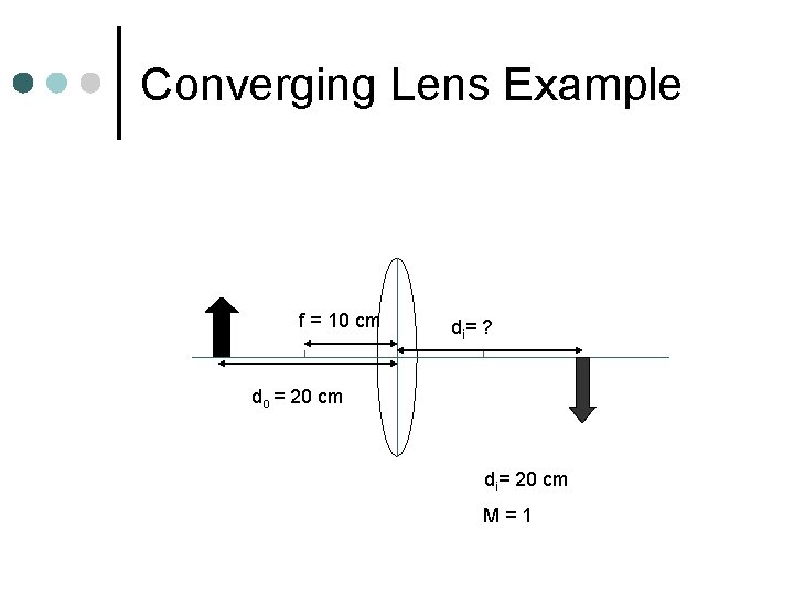 Converging Lens Example f = 10 cm di= ? do = 20 cm di=